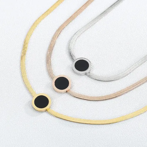 NTM2972 Gold Stainless Steel Flat Snake Chain English engrave Black Choker