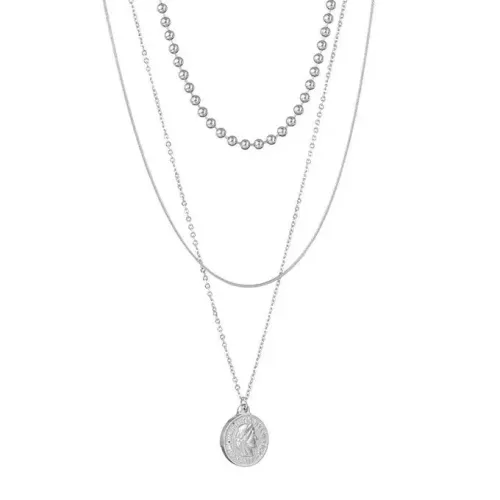 NTM3605 Triple Layer Queen Coin Letter Etched Pendant Necklace for Women, Stainless Steel Layered Choker