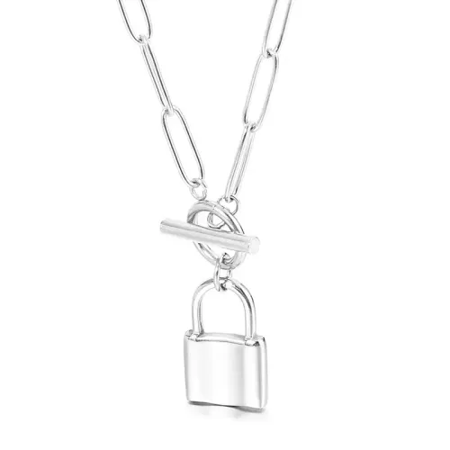 NTM2582 OT Clasp Stainless Steel Lock Pendant Necklace Bracelet Set for Women Chic Jewelry Combo