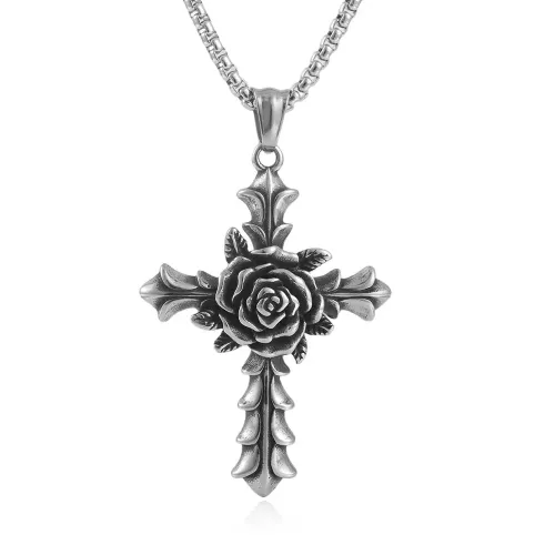 NTM1441 Cross Pendant Necklace Stainless Steel Punk Charm Jewelry