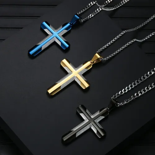 NTM1148 Men's Curved Cross Pendant Hip Hop Style Necklace Accessory