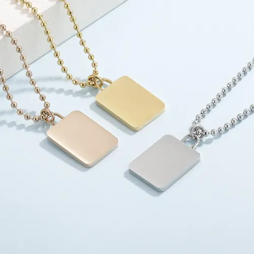 NTM2533 Lock Pendant Stainless Steel Necklace 18K Gold Plated Bead Chain Collar Jewelry Accessory