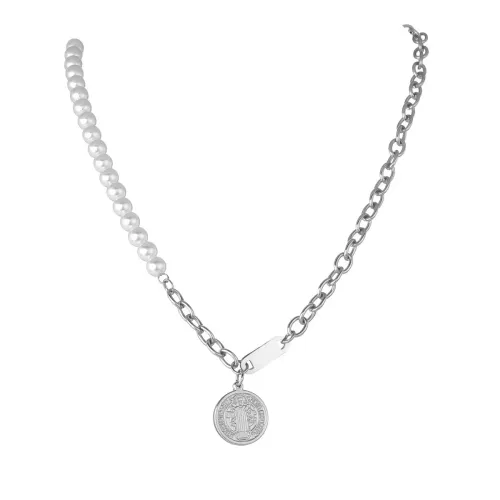 NTM3859 Elderly ID Tag Pendant Necklace Pearl Etched engrave Women Stainless Steel