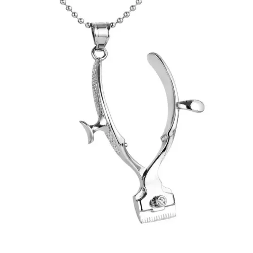 NTM2134 Barber Shovel Necklace Men's Stainless Steel Haircut Scissors Pendant Sweater Chain