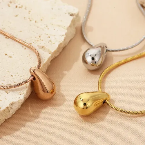 NTM2401 Chubby Water Drop Snake Chain Necklace Geometric Studs Stainless Steel Jewelry Set