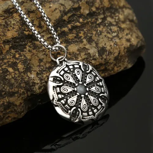 NTM964 Men's Viking Odin Symbol Compass Pendant Necklace Stainless Steel Fashion Chain