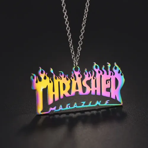 NTM1298 Thrasher Hip Hop Pendant Stainless Steel Iridescent Dragon Bone Chain Necklace