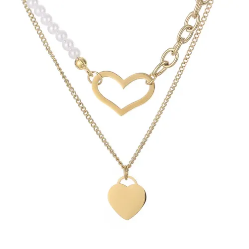 NTM2860 Double Layer Heart Shaped Stainless Steel Clavicle Necklace for Women Chic Accessory