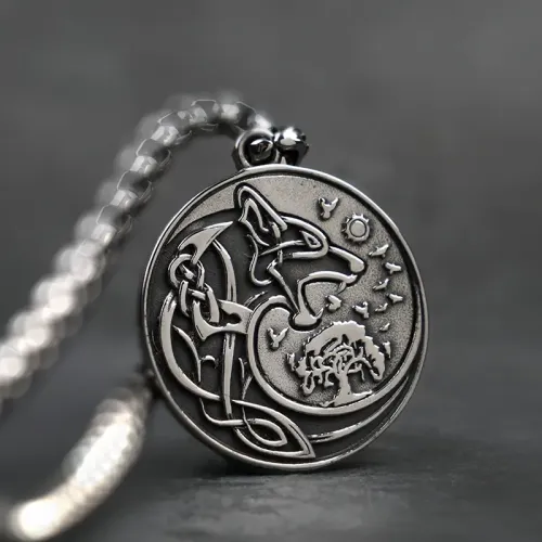 NTM3268 Nordic Viking Wolf Head Pendant Heavy Duty Long Necklace for Singles