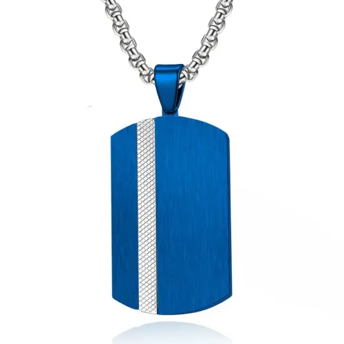 NTM1114 Men's Brushed Plaid Dog Tag Pendant Dual Tone Electroplated Stainless Steel Necklace with Customizable Logo