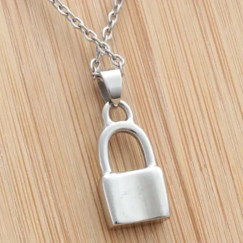 NTM1955 Heart Lock Pendant Punk Lock Necklace for Women in Stainless Steel