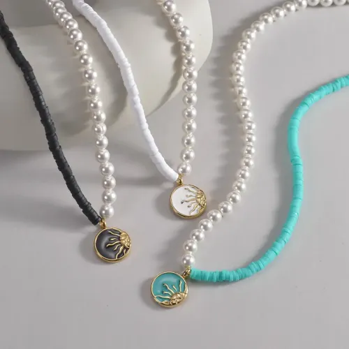 NTM3367 3D Sun Medallion Necklace Stainless Steel Women Soft Clay Sweater Chain jewelry