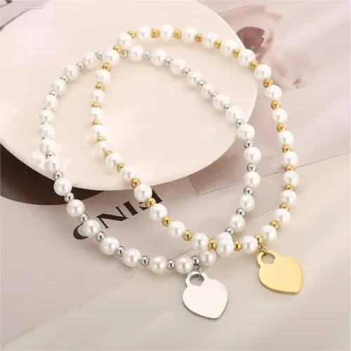NTM3071 Elastic Stainless Steel Heart Pearl Shell Bead Necklace for Women Chic Jewelry