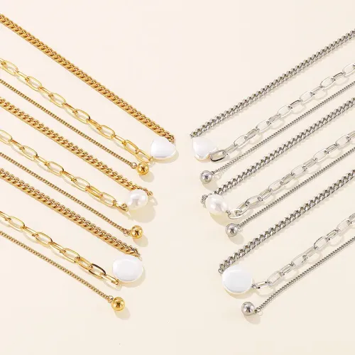 NTM2815 Stainless Steel Heart Pendant Choker Chic Necklace for Women
