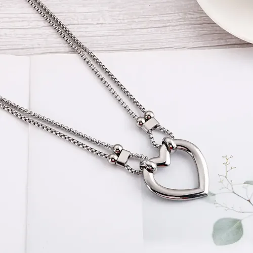NTM2956 Double Layer Heart Necklace in Stainless Steel Perfect Lover's Gift