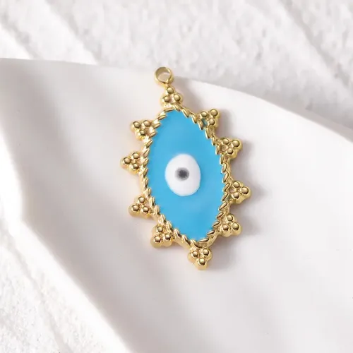 NTM3902 14K Gold Blue Enamel Evil Eye Square Pendant Stainless Steel Jewelry Accessory