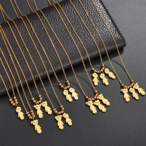 NTM3971 DIY Stainless Steel Boy Girl Pendant Necklaces Customizable Friendship Family Jewelry