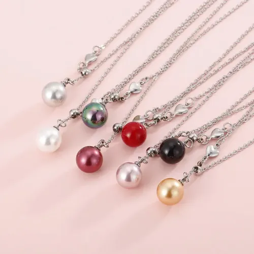 NTM2566 Stainless Steel Pearl Pendant Necklace Elegant Women's Jewelry