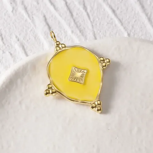 NTM3900 14K Gold Red Enamel Eye Necklace with Heart Square Stainless Steel Pendants