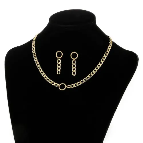 NTM2749 Circle Pendant Thick Chain Stainless Steel Necklace Sweater Chain Set