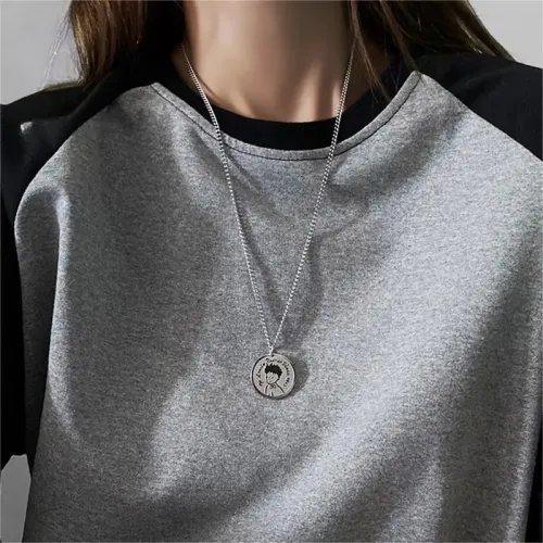 NTM3957 The Little Prince Round Tag Necklace Stainless Steel Hip Hop Pendant Sweater Chain