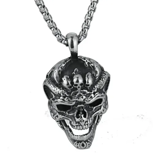 NTM2140 Skull Head Pendant Necklace Durable Stainless Steel Ghost Skull Charm