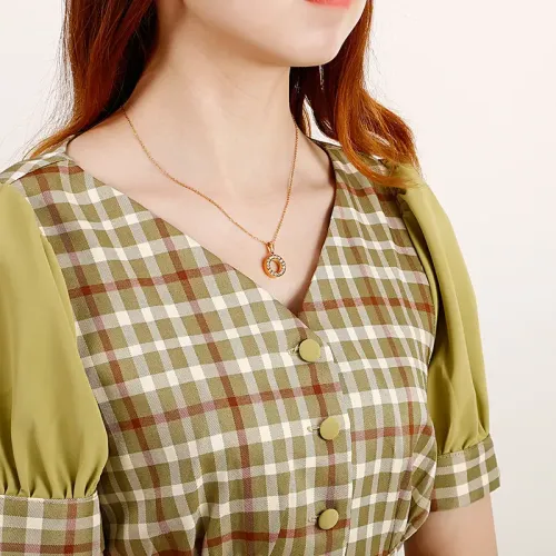 NTM2543 Women's Circle Full Diamond Pendant Necklace Stainless Steel Clavicle Chain Gift