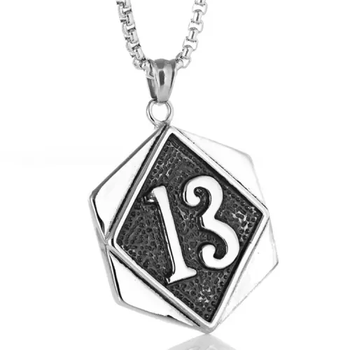 NTM2232 Lucky Number 13 Pendant Stainless Steel Necklace for Bold Spirits