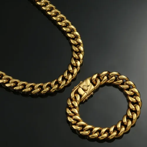 NTM3211 Stainless Steel Cuban Link Chain Bracelet Set for Men Durable Fashion Jewelry