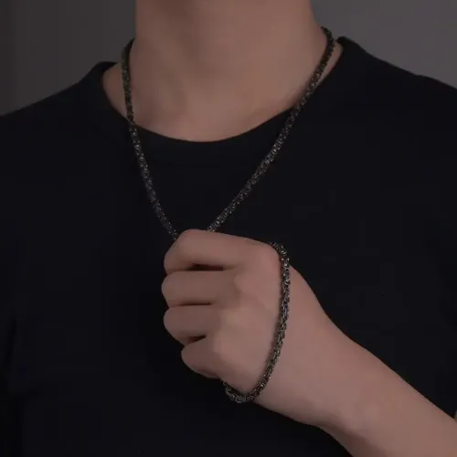 NTM3710 5mm Dual Tone Stainless Steel Chunky Chain Necklace Bracelet for Men Fashion Jewelry