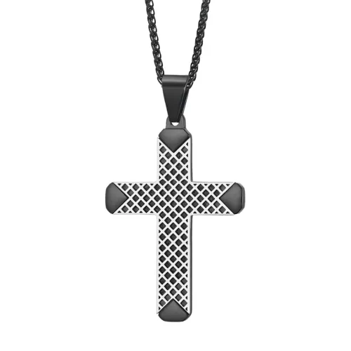 NTM1257 Dual Tone Stainless Steel Cross Pendant for Men Stylish Two Color Necklace
