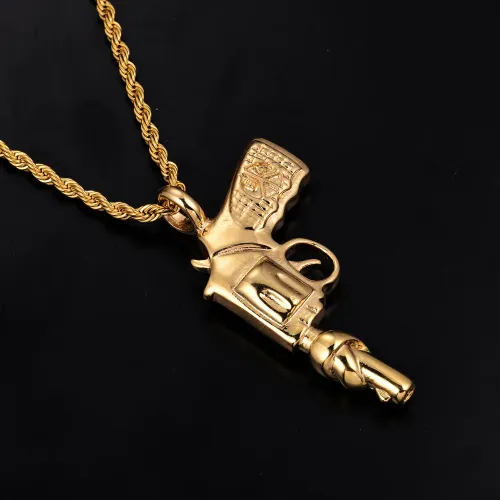 NTM3233 Men's DIY Stainless Steel Pistol Pendant Necklace Genuine Gold Plated Charm