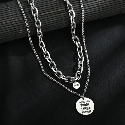 NTM3641 Double Layered engrave Pendant Necklace for Women Stainless Steel Clavicle Chain Jewelry