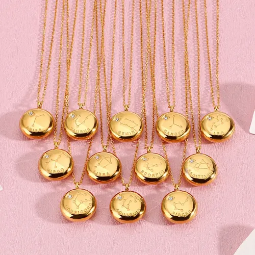 NTM2688 Gold Zodiac Guardian Necklace in Stainless Steel Perfect Gift for Best Friends
