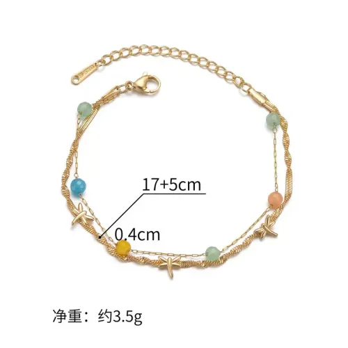 BTM1581 14K Gold-Plated Titanium Steel Colorful Bead Double Layer Bracelet for Women Elegant Accessory