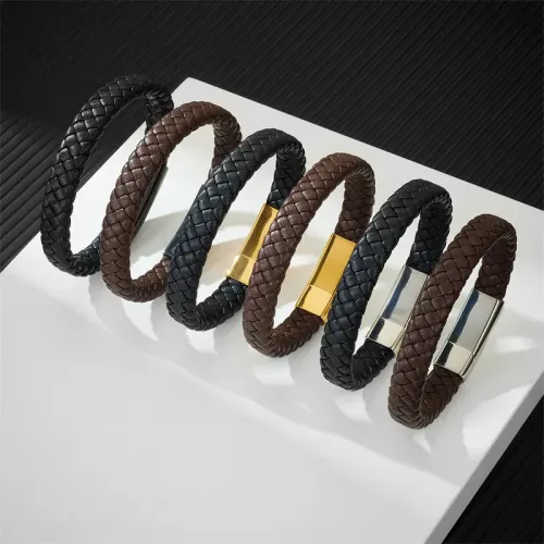 BTM706 Leather Bracelet with Magnetic Clasp Unisex Braided Leather Wristband