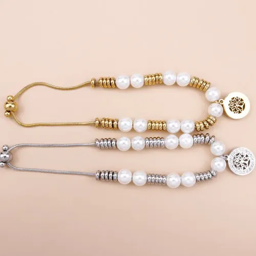 BTM1297 Pearl Circle Titanium Steel Adjustable Bracelet Chic Jewelry for Women