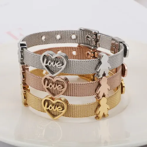 BTM1282 Mesh Strap Bracelet with Heart-Shaped 'LOVE' Lettering Couples' Fashion Jewelry