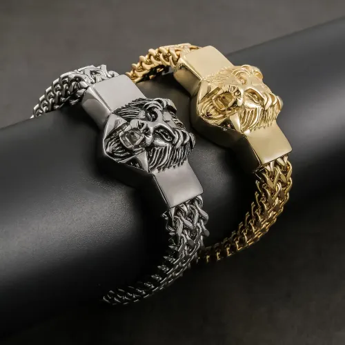 BTM893 Men's Square Lion Head Titanium Steel Bracelet Animal Stainless Steel Crafted Bangle