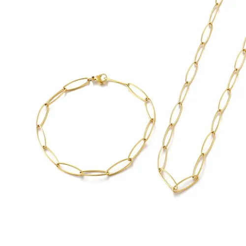 BTM928 Elegant Titanium Steel Oval Link Collarbone Necklace Bracelet Set for Women