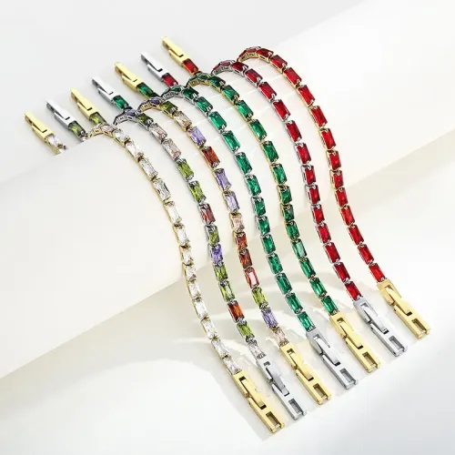 BTM1274 Ultra-Shiny Stainless Steel Bracelet with Full Zirconia Rectangular Diamonds Elegant Women's Jewelry