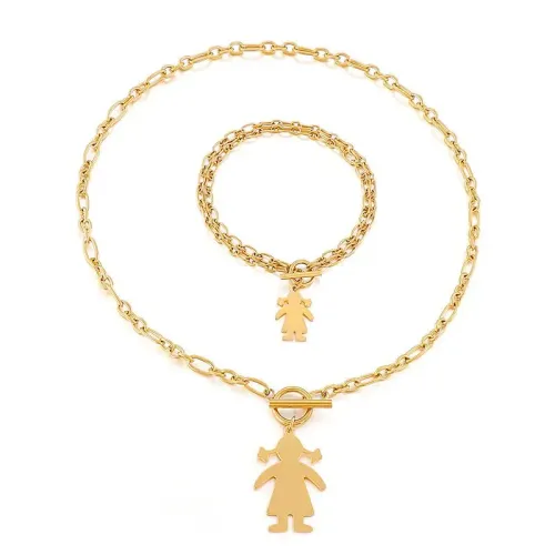 BTM1246 Stainless Steel OT Clasp Necklace Bracelet Set for Women Elegant Collarbone Jewelry