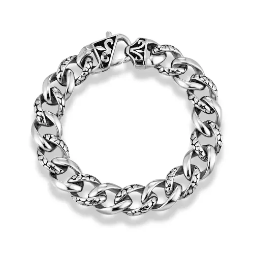 BTM858 Men's Snake Pattern Hip-Hop Cuban Bracelet Stainless Steel Titanium Wristband Jewelry