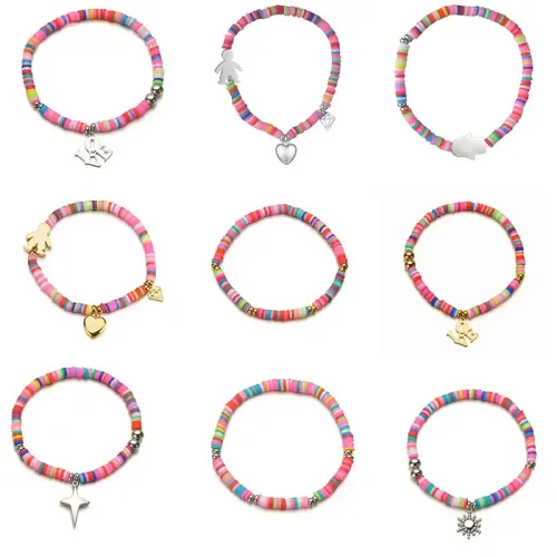 BTM1814 Colorful Clay Heart Star LOVE Charm Bracelet for Women Stainless Steel Fashion