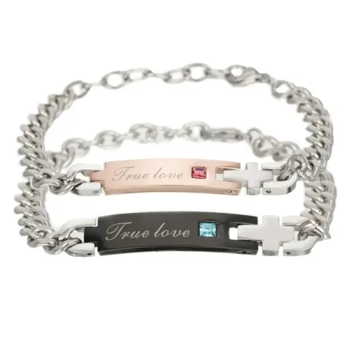 BTM686 King Queen Crown Titanium Steel Couples Bracelets with Cubic Zirconia Royal Love Jewelry