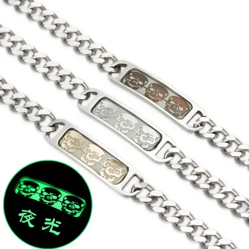 BTM691 Glow-in-the-Dark Skull Titanium Steel Bracelet | Punk Jewelry for Men