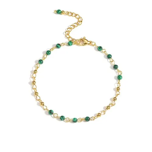 BTM1618 New Chinese Style Green Malachite Bead Bracelet for Women Stainless Steel Handcrafted Jewelry