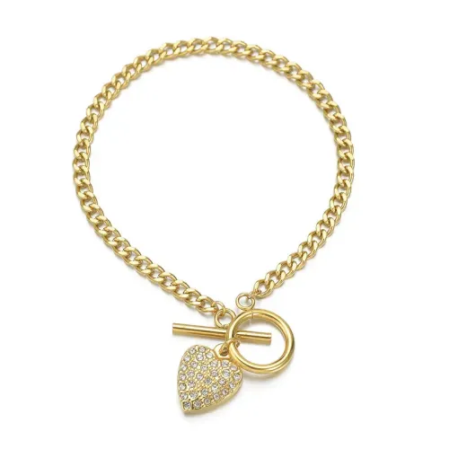 BTM1569 14K Gold OT Clasp Cuban Link Heart Bracelet for Women Luxury Fashion Jewelry