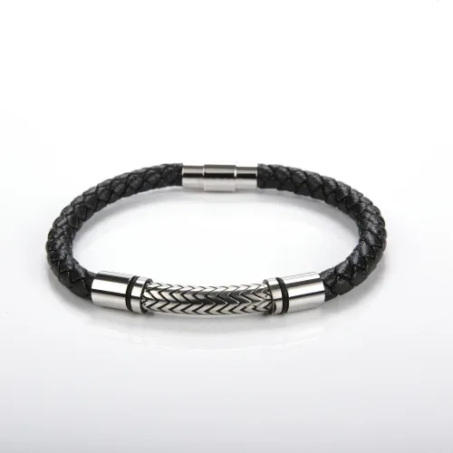 BTM838 Titanium Steel Leather Bracelet with Magnetic Buckle Woven Leather Band