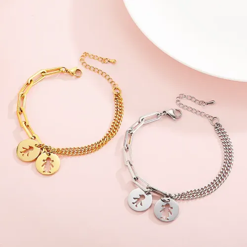 BTM1130 Unisex Hollow Pattern Round Tag Bracelet Asymmetric Titanium Steel Women's Jewelry